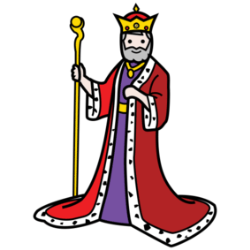 Grafik eines Königs mit Krone, Stab und Mantel.
