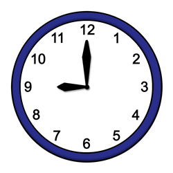 Eine grafische Uhr, die neun Uhr anzeigt.